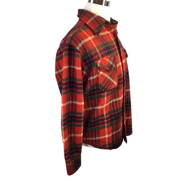 Vintage Campus C.P.O CPO Wool Blend Red Plaid Shirt Jacket Jac Large 16-16 1/2 - Picture 3 of 9